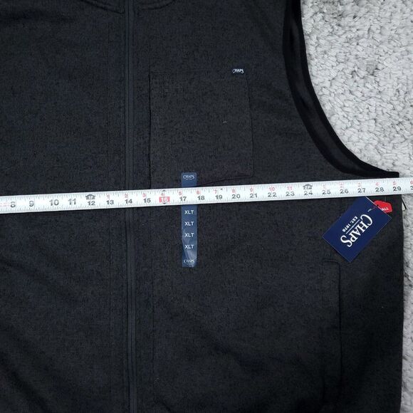Chaps Black Gray Coastal Sweater Fleece Vest Men's Big & Tall Size XLT Full Zip - Picture 7 of 7